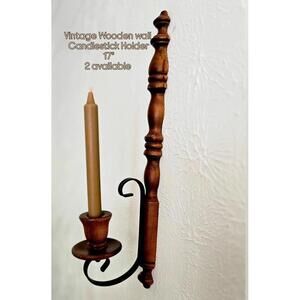 Vintage Wooden Wall Candlestick Holders Wood Metal Sconces Rustic Cottage Decor